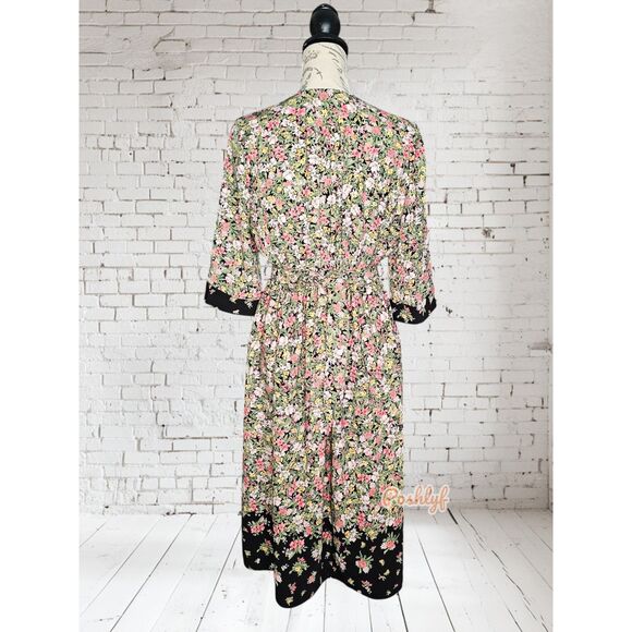 Zara Basic Midi Floral 3/4 Sleeve Wrap Dress Large - Picture 3 of 14